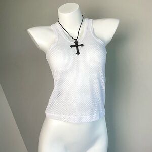 White Mesh Cropped Tank Top